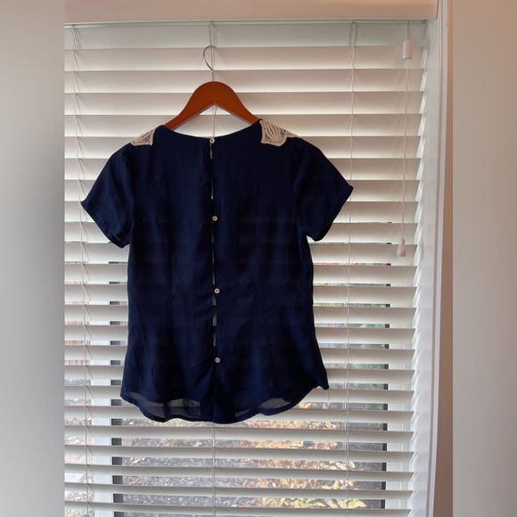 Navy Blue Blouse with White Shoulder Embroidery - Picture 5 of 7